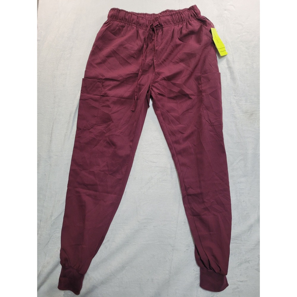 NWT Beverly Hills Uniforms Scrub Joggers Women Medium Burgundy Cargo Pants